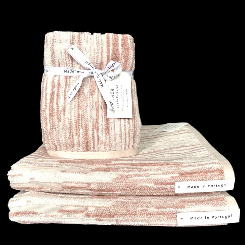 Bianca 4 Pc. Bath, Hand Towel Set 100% Cotton Ivory & Light Dusty Peach NWT - Picture 2 of 12